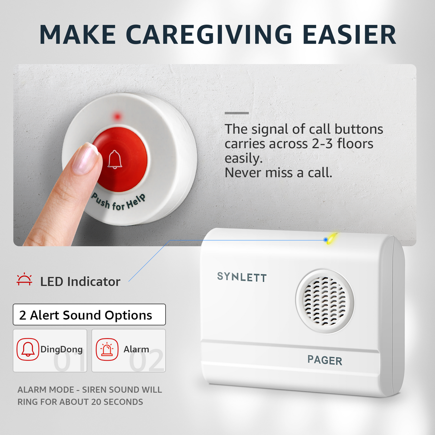 caregiver pager call button for elderly at home synlett portable wireless room senior pendant buzzer calling bell bed alarms monitoring systems nurse call system emergency panic beeper alert button sos dementia patient fall prevention alarm hospice gift
