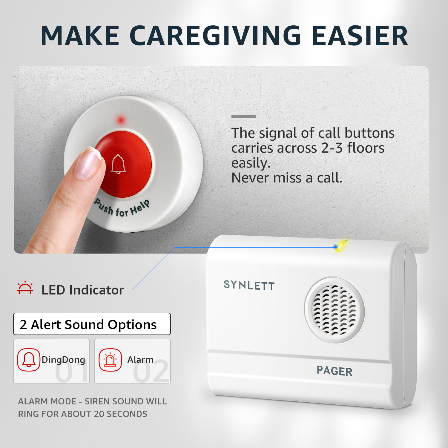 caregiver pager call button for elderly at home synlett portable wireless room senior pendant buzzer calling bell bed alarms monitoring systems nurse call system emergency panic beeper alert button sos dementia patient fall prevention alarm hospice gift