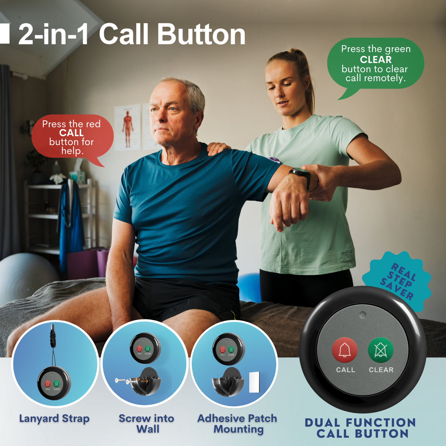 SYNLETT Dual Function 2-in-1 Call Button for Wireless Calling System 2 PCS Black