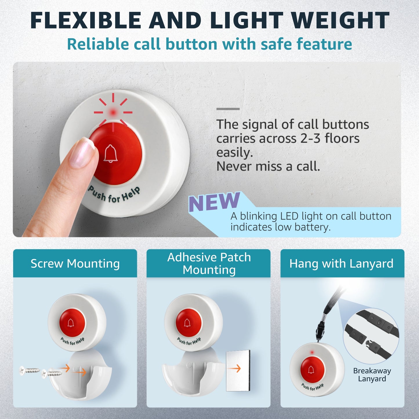 SYNLETT Bed Alarm Caregiver Pager with 2 Call Buttons and 1 Motion Sensor