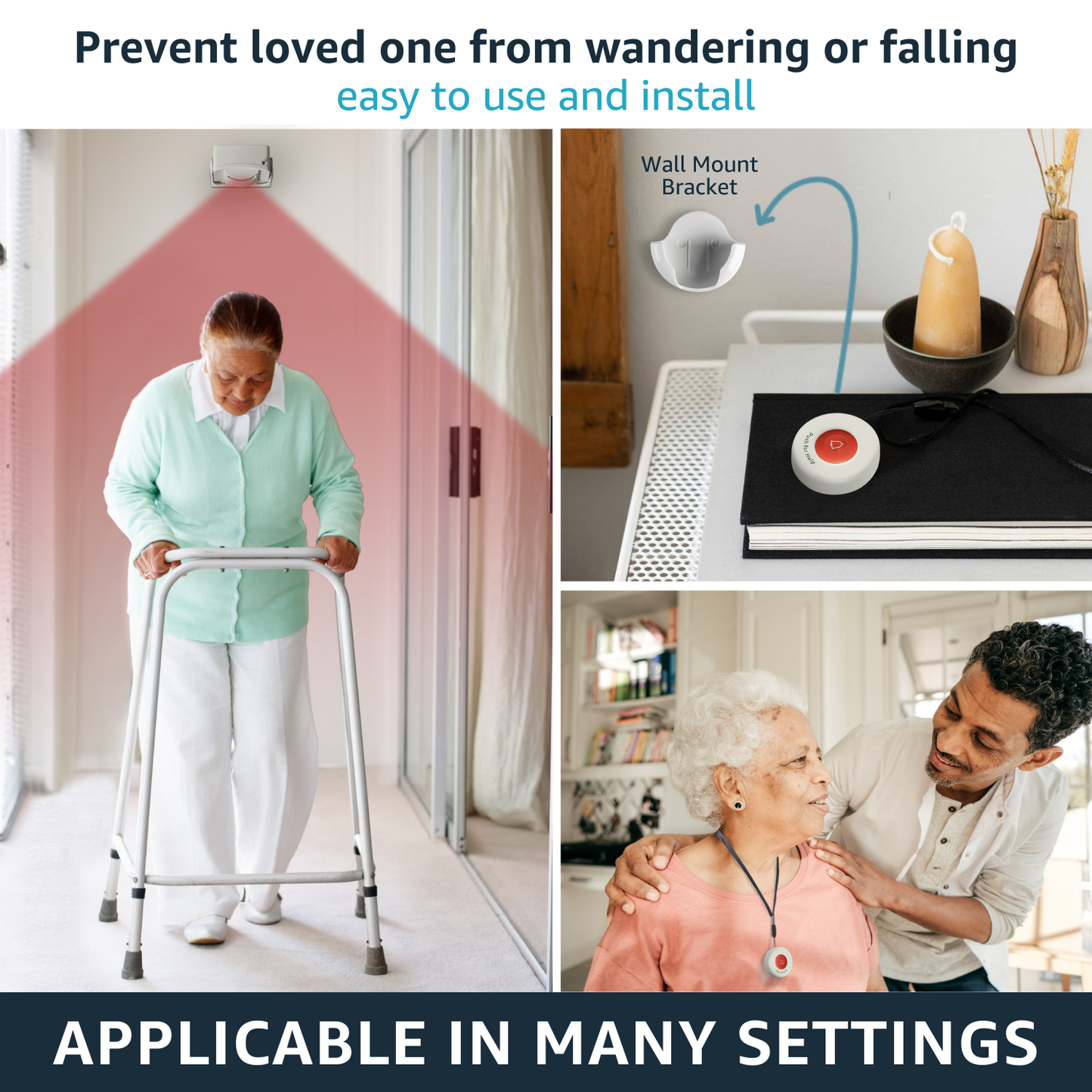 SYNLETT Bed Alarm Caregiver Pager with 2 Call Buttons and 1 Motion Sensor