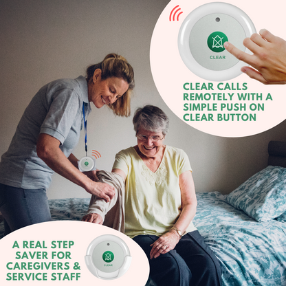 SYNLETT 2 Wireless Call System Receivers and 46 Call Buttons for Clinic Nursing Home 7 Languages 8 Alert Tones, White
