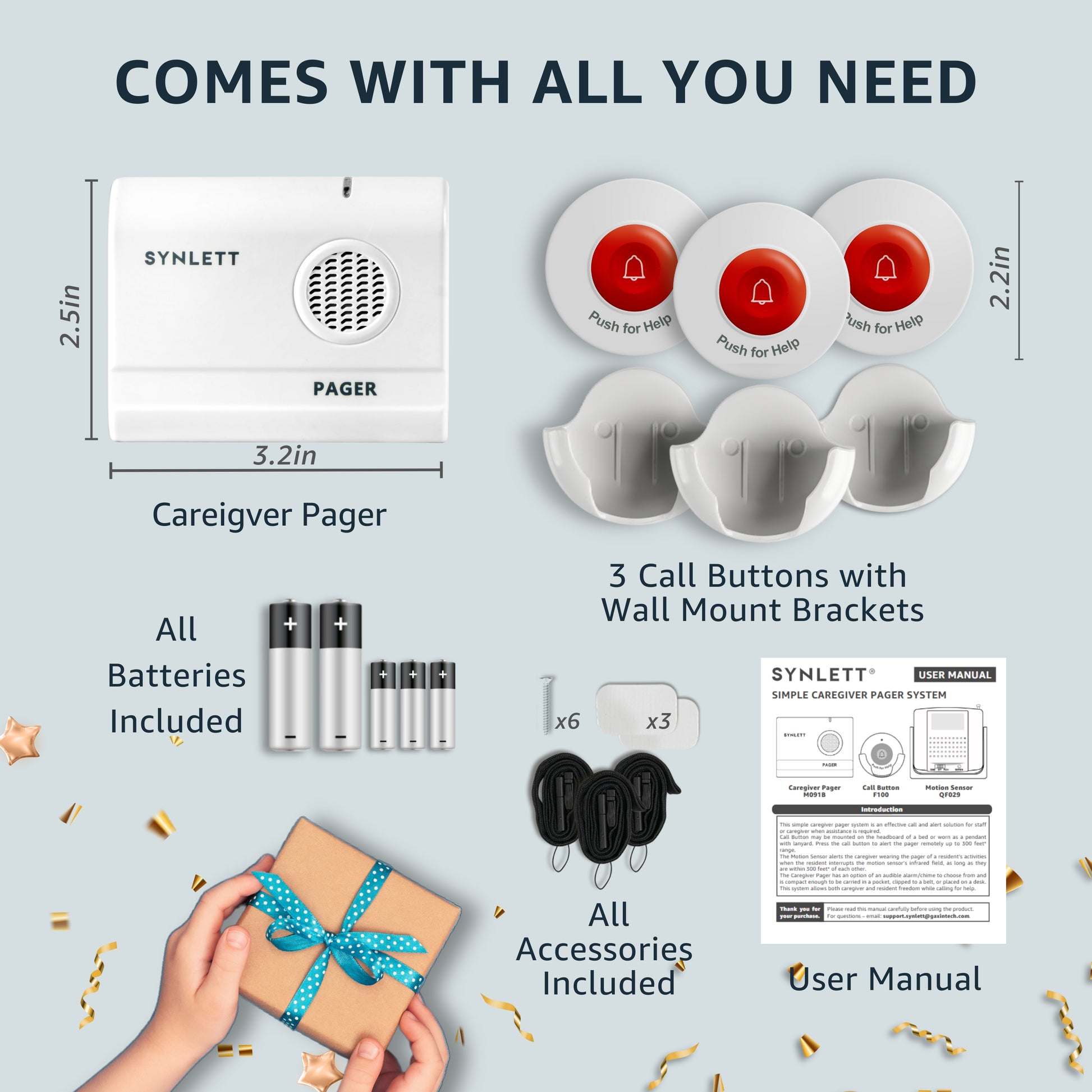caregiver pager call button for elderly at home synlett portable wireless room senior pendant buzzer calling bell bed alarms monitoring systems nurse call system emergency panic beeper alert button sos dementia patient fall prevention alarm hospice gift