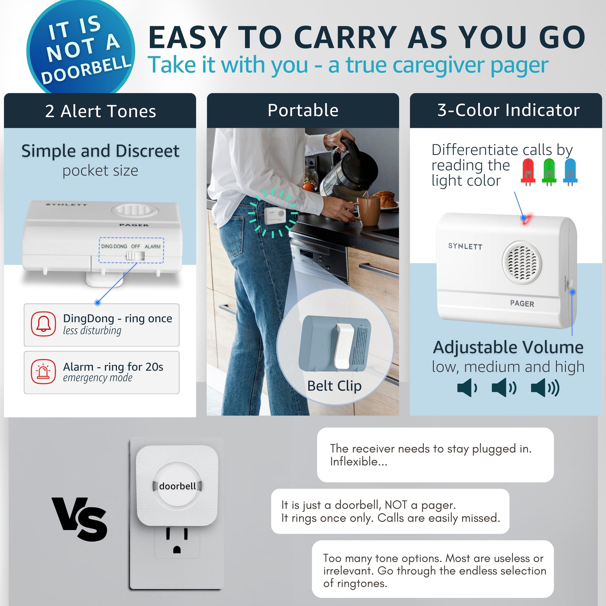 caregiver pager call button for elderly at home synlett portable wireless room senior pendant buzzer calling bell bed alarms monitoring systems nurse call system emergency panic beeper alert button sos dementia patient fall prevention alarm hospice gift