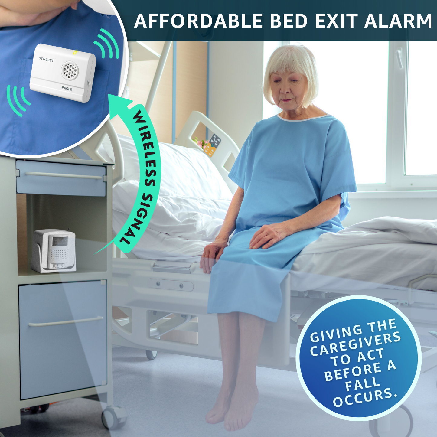 SYNLETT Bed Alarm Caregiver Pager with Motion Sensor