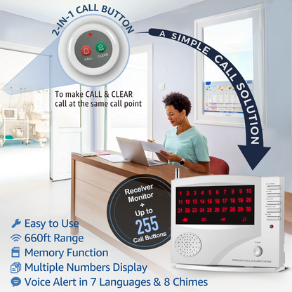 SYNLETT Wireless Calling System with 10 Call/Clear Buttons White